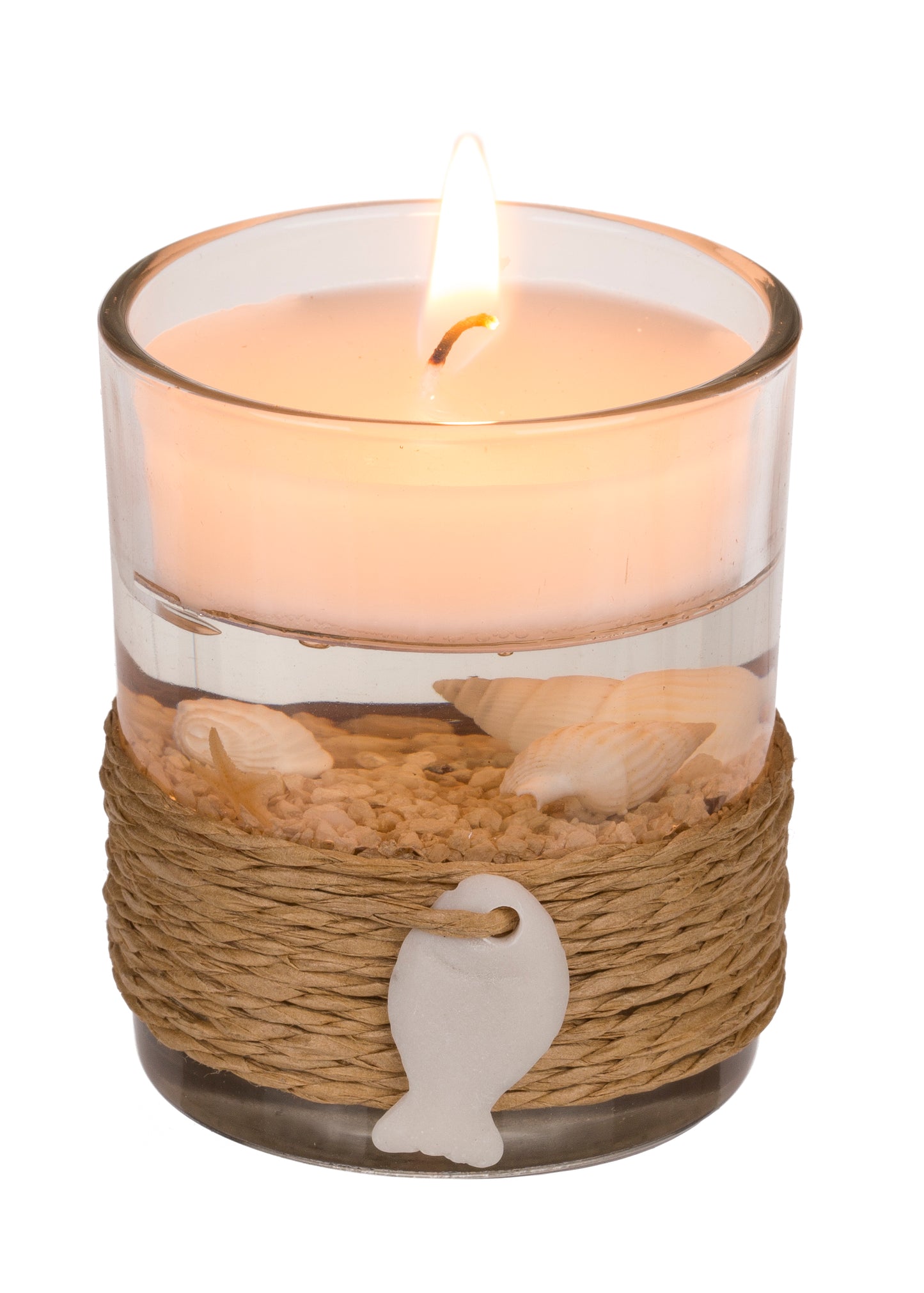 CANDELA GEL IN VASETTO DI VETRO CON DECORAZIONE MARINA IN SI