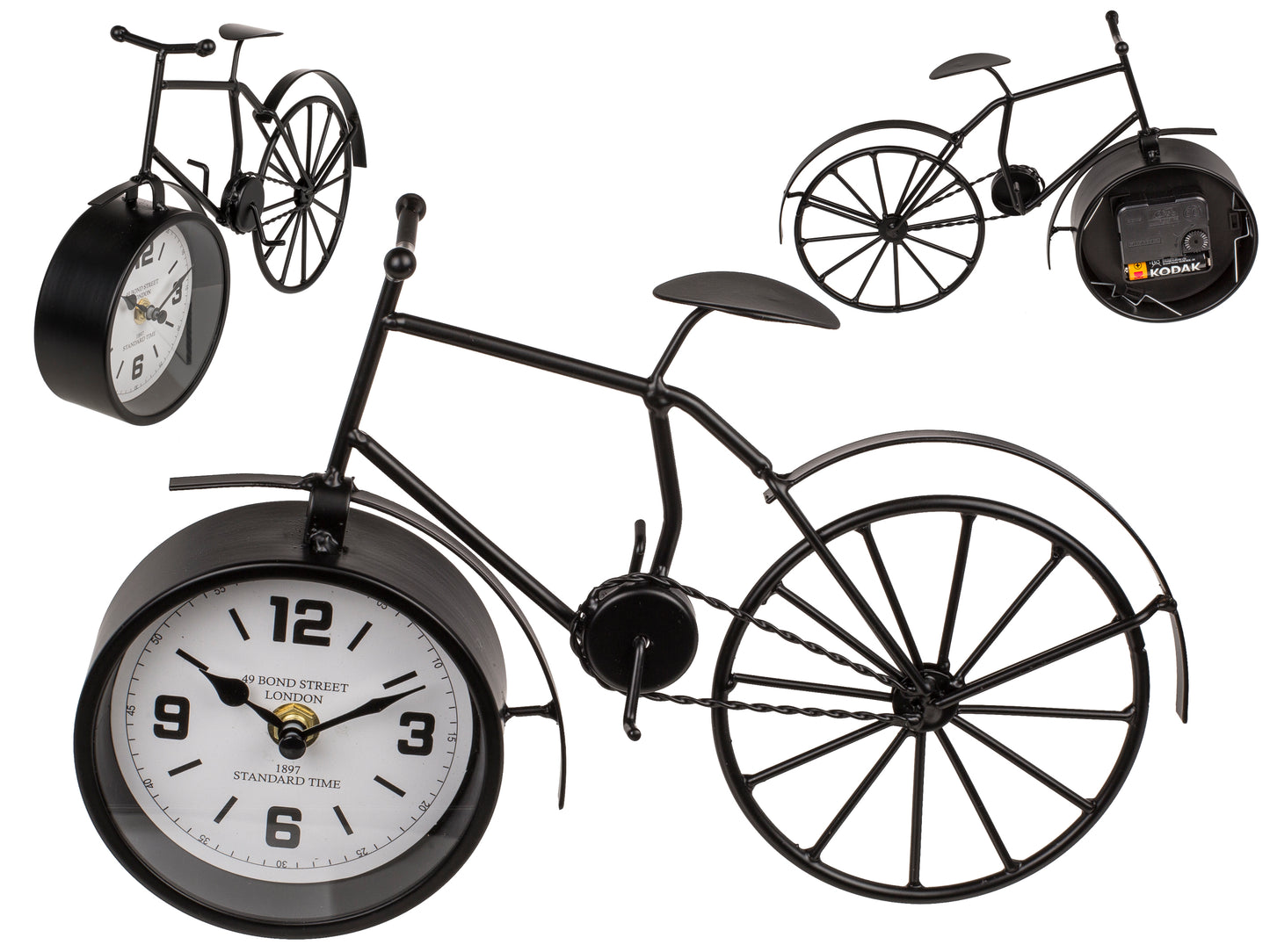 BICICLETTA IN METALLO NERO CON OROLOGIO, CIRCA 31,5 X 6 X 20