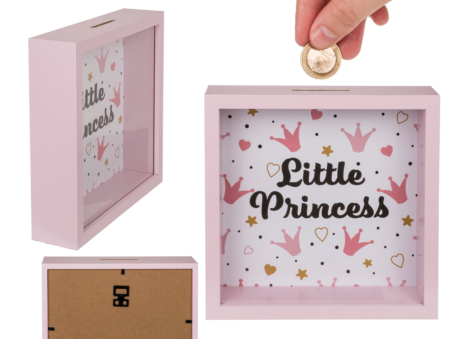 SALVADANAIO IN LEGNO, LITTLE PRINCESS, CON CORNICE, 20 X 20