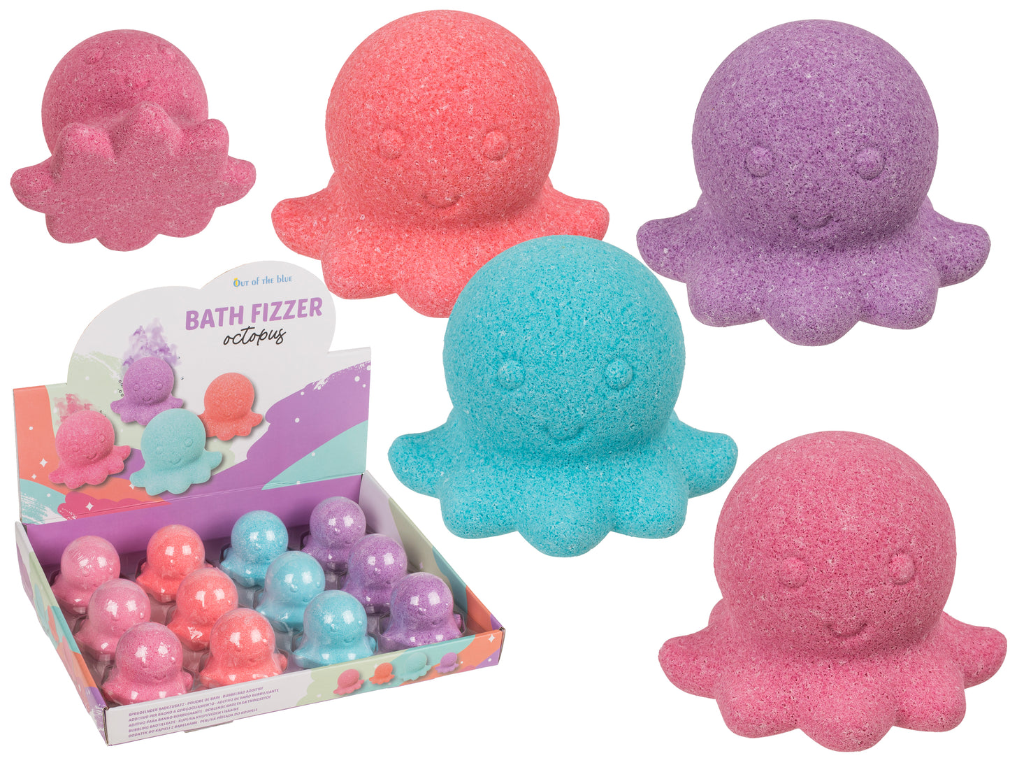 BOMBA DA BAGNO FRIZZANTE, OCTOPUS, 100 G CIRCA, 4 COLORI ASS