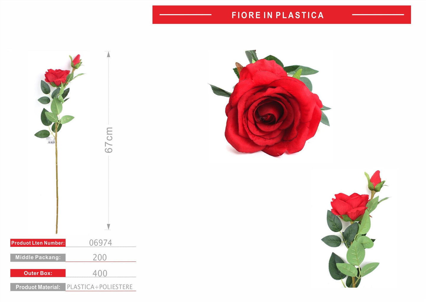 FIORE PLAST. ROSA 65CM