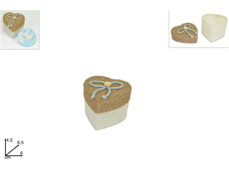 SCATOLA CUORE JUTA C/FIOCCO BOTTONE 6.5CM CELESTE BG8-14F151