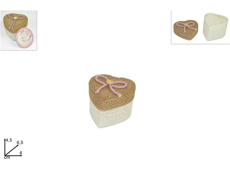 SCATOLA CUORE JUTA C/FIOCCO BOTTONE 6.5CM ROSA BG8-14F1510/Z