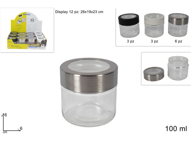 BARATTOLO VETRO 100ML C/ TAPPO METALLO IN DISPLAY (F. 0,175)