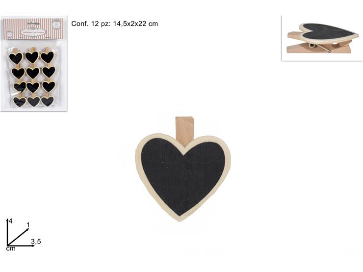 MOLLETTE CON LAVAGNA CUORE SET 12 PZ ART.HK474(PBH) CCEDIL