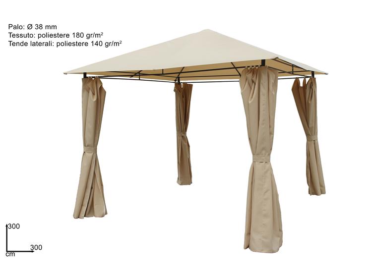 GAZEBO 3X3MT CON TENDE LATERALI TESSUTO ECRU (F 58.00)YF-324