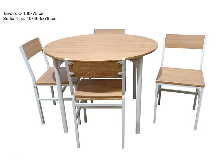 TAVOLO TONDO 100 CM 4 SEDIE IN LEGNO COLORE NATURALE TC013