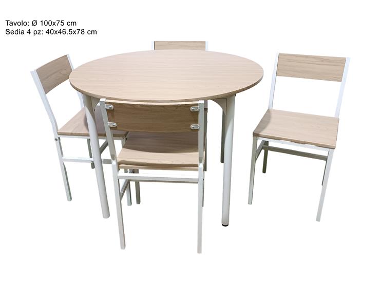 TAVOLO TONDO 100 CM 4 SEDIE IN LEGNO COLORE ROVERE TC0136R