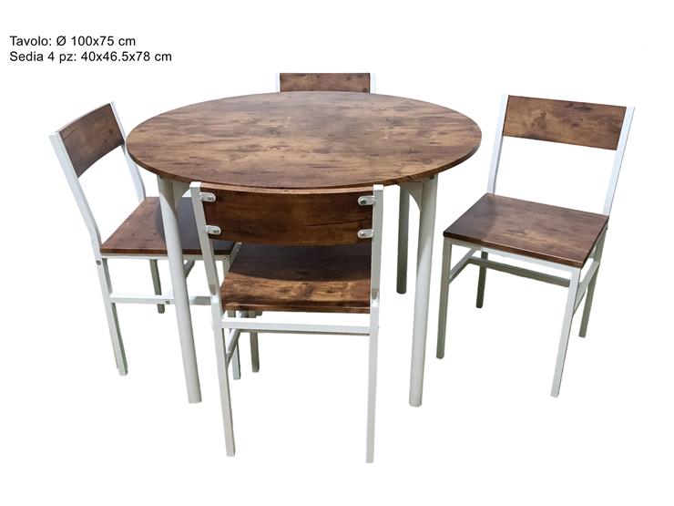 TAVOLO TONDO 100 CM 4 SEDIE IN LEGNO COLORE MARRONE TC0136