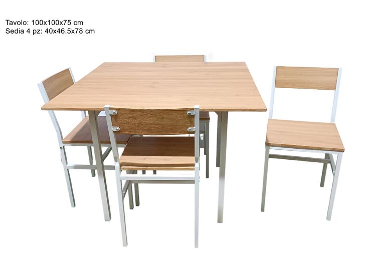 TAVOLO QUADRATO 100CM 4 SEDIE COLORE NATURALE TC0136S4/SQU