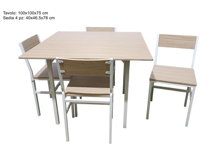 TAVOLO QUADRATO 100CM 4 SEDIE COLORE ROVERE TC0136S4/SQUAR