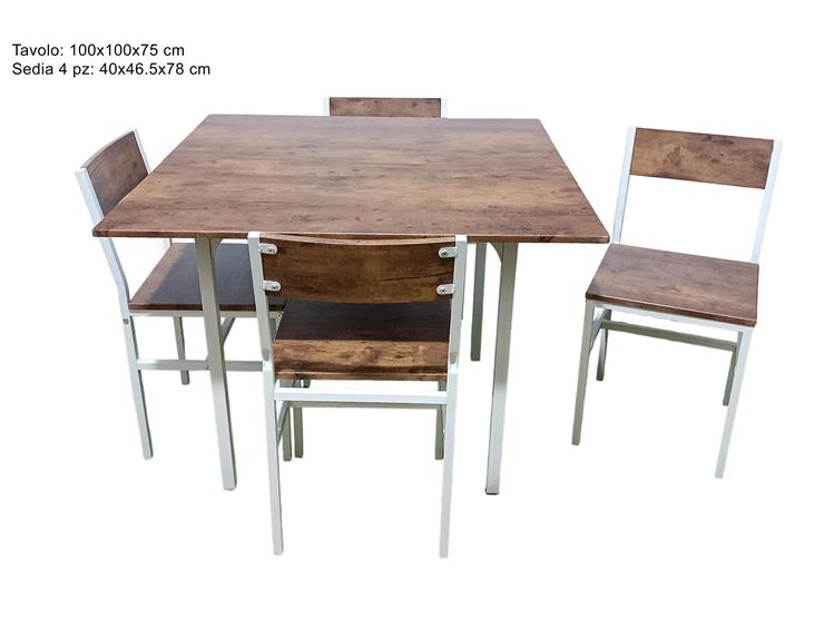 TAVOLO QUADRATO 100CM 4 SEDIE COLORE MARRONE TC0136S4/SQUA