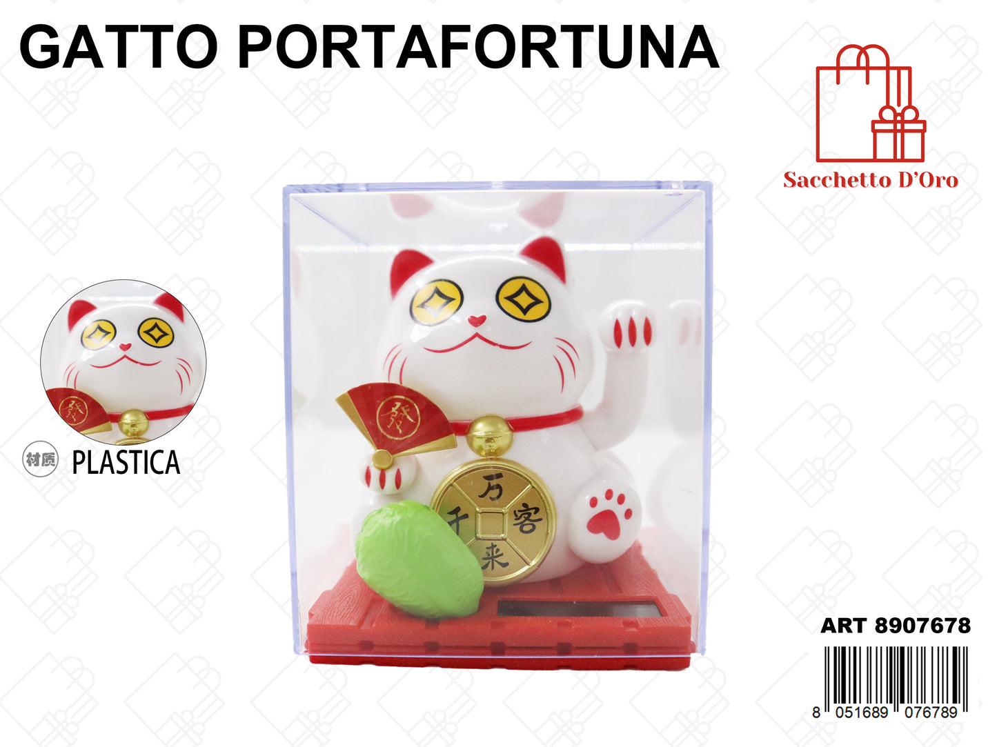 GATTO PORTA FORTUNA SOLARE 7.5x7.2x9cm