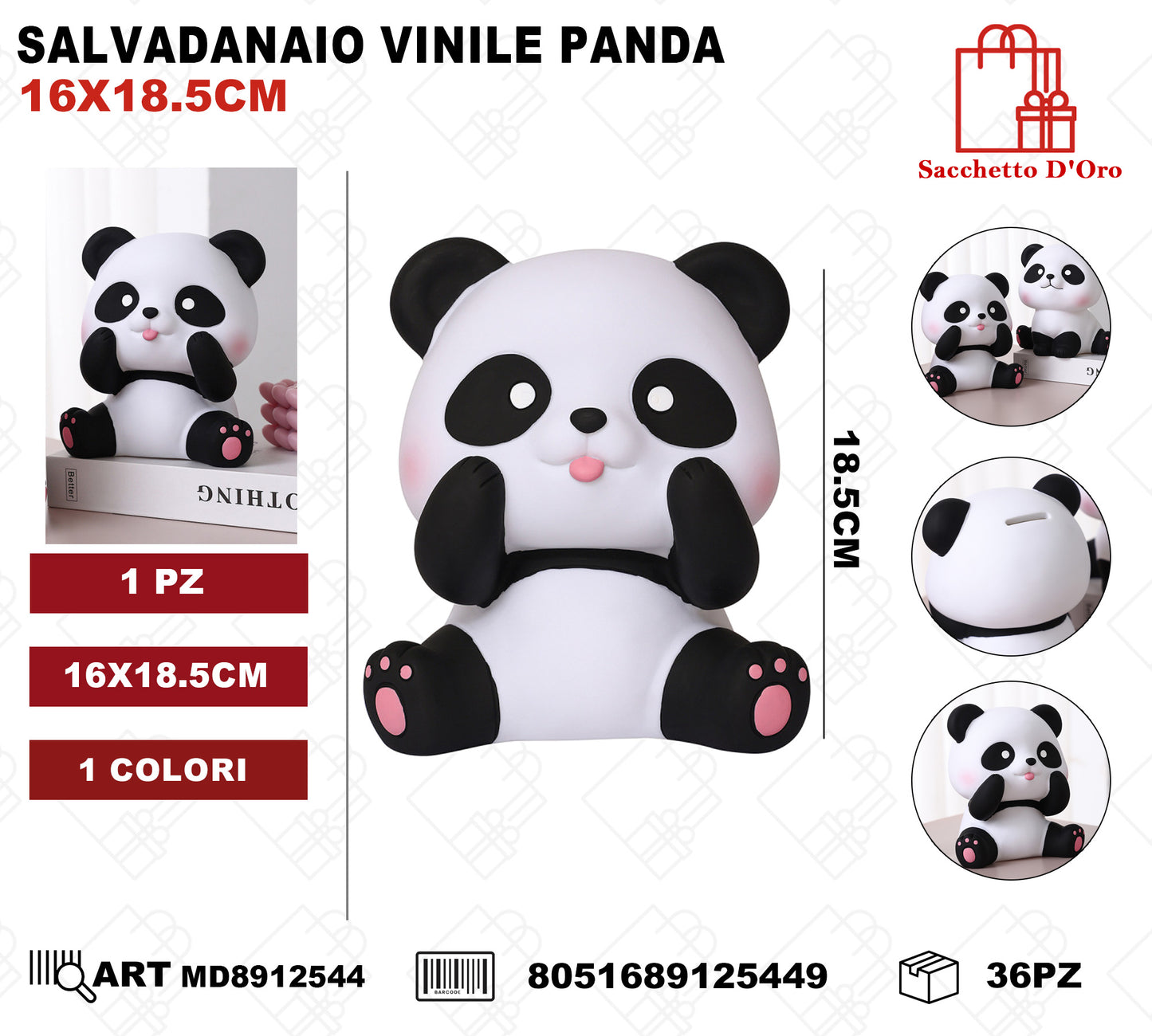 SALVADANAIO VINILE PANDA 16*18.5CM