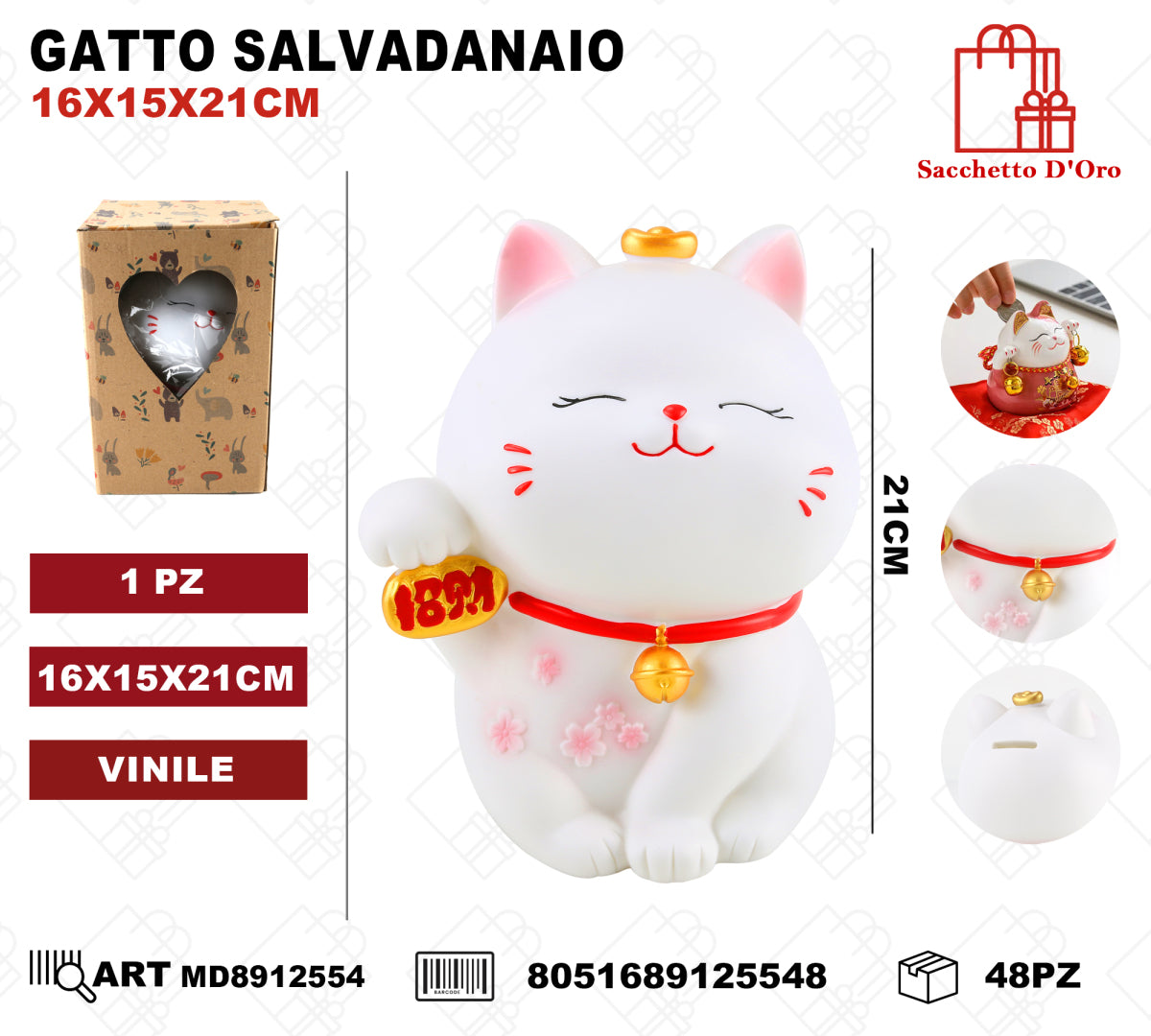 SALVADANAIO VINILE GATTO P/FORTUNA 16*16*20cm