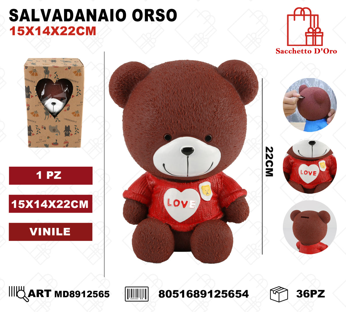 SALVADANAIO VINILE ORSO 15*14*22cm
