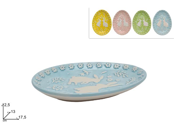 VASSOIO UOVO CERAMICA CON DECORAZIONI PASQUALI 4 COLORINH21A