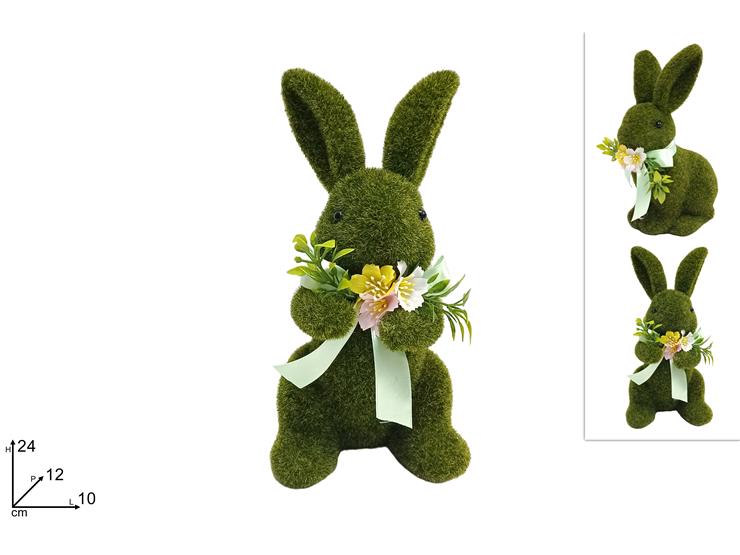 CONIGLIO 24 CM CON FIORE VERDE FLOCCATO 2 ASSLX2024-1990/199