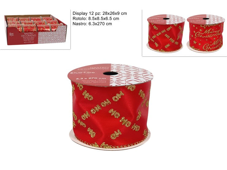 NASTRO 6,3X270CM ROSSO C DECORI ORO GLITTERATO 2 ASS.