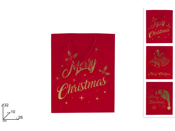 BUSTA REGALO 32X26X10CM EFFETT VELLUTO ROSSO CON SCRITTA ORO