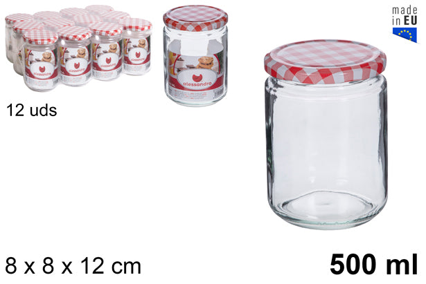 BARATTOLO TONDO IN VETRO CON COPERCHIO VICHY 500 ML