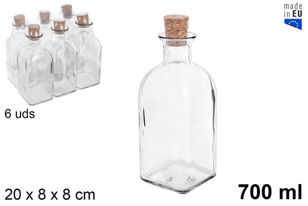 BOTTIGLIA VETRO NATURALE CON TAPPO SUGHERO 700 ML
