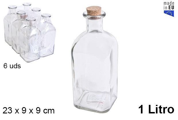 BOTTIGLIA VETRO NATURALE CON TAPPO SUGHERO 1 L.