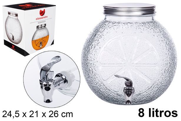 DISTRIBUTORE D''ACQUA IN VETRO FORMA ARANCIA CON RUBINETTO 8
