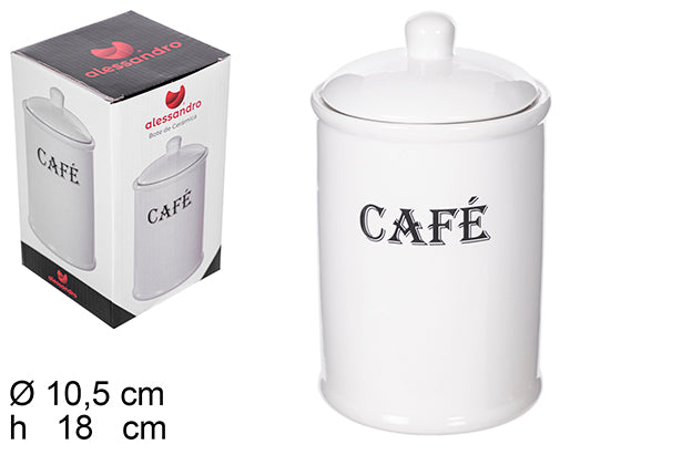 BARATTOLO DA CUCINA CON COPERCHIO IN CERAMICA BIANCA CAF
