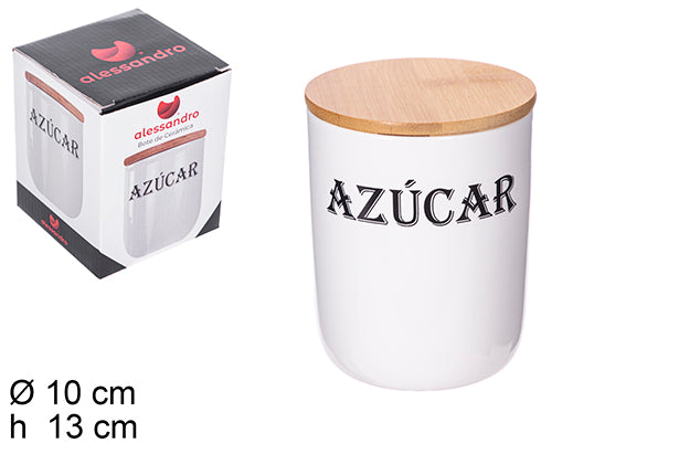 BARATTOLO DA CUCINA IN CERAMICA BIANCA CON COPERCHIO IN BAMB
