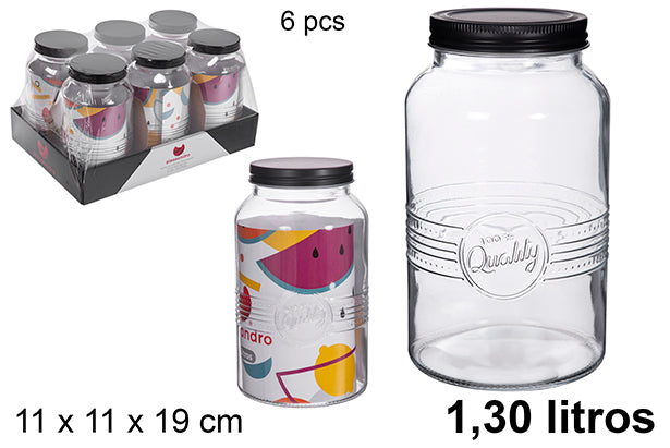 Barattolo in vetro decorato con coperchio in metallo nero 1,3 l.