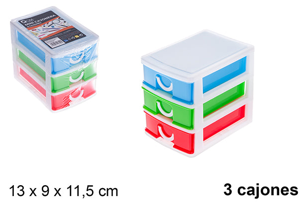 MINI CASSETTIERA IN PLASTICA COLORATA 3 CASSETTI