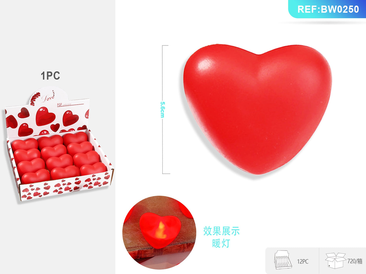 LAMPADA ROSSA PICCOLA CUORE INCLINATO CON LUCI CALDE 6.5CM 1