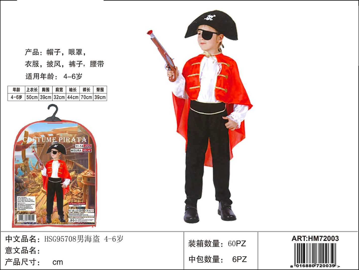 COSTUME PIRATA 4-6 ANNI