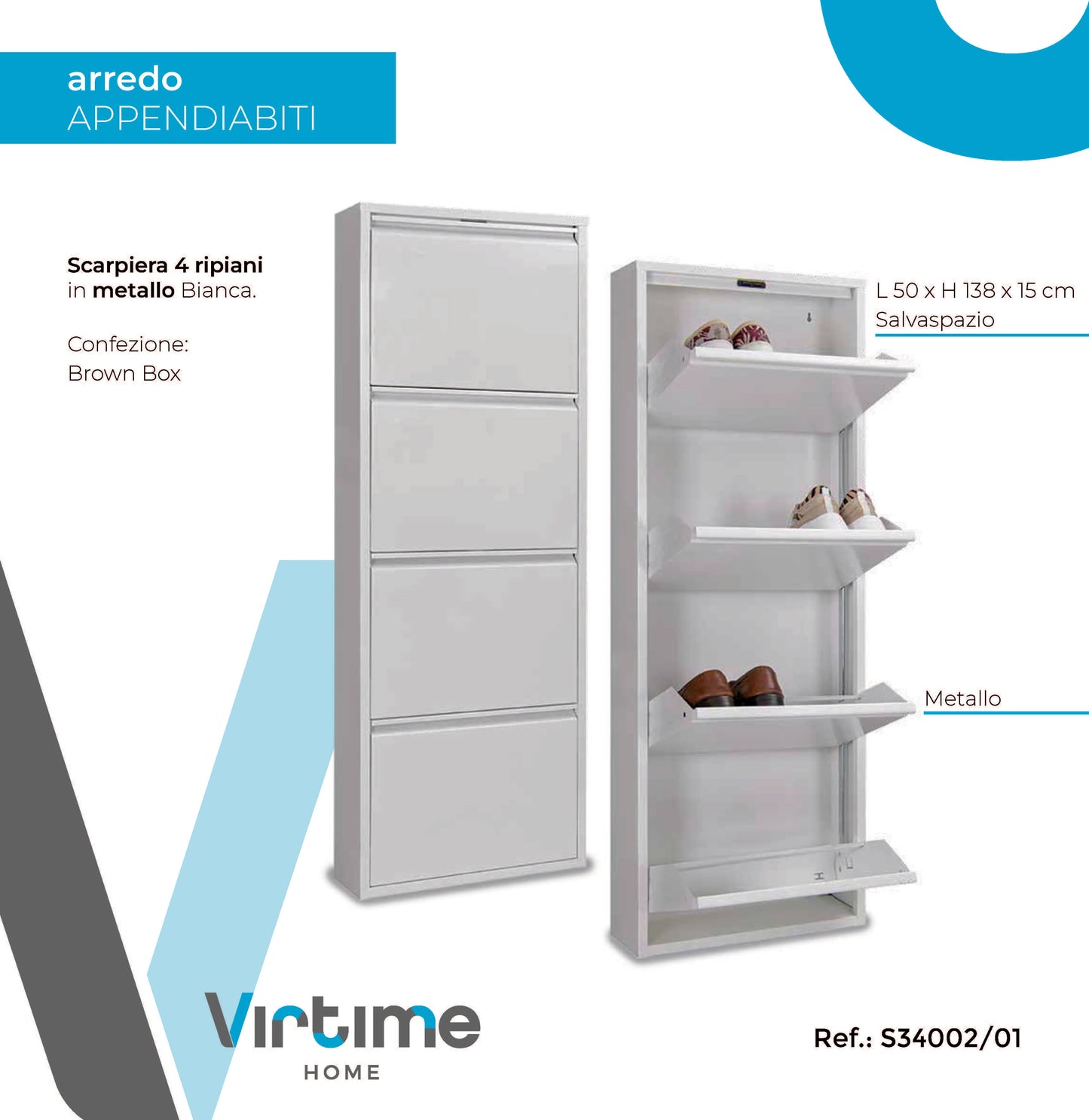 SCARPIERA MET.50X138X15CM 4 RIPIANI BIANCA