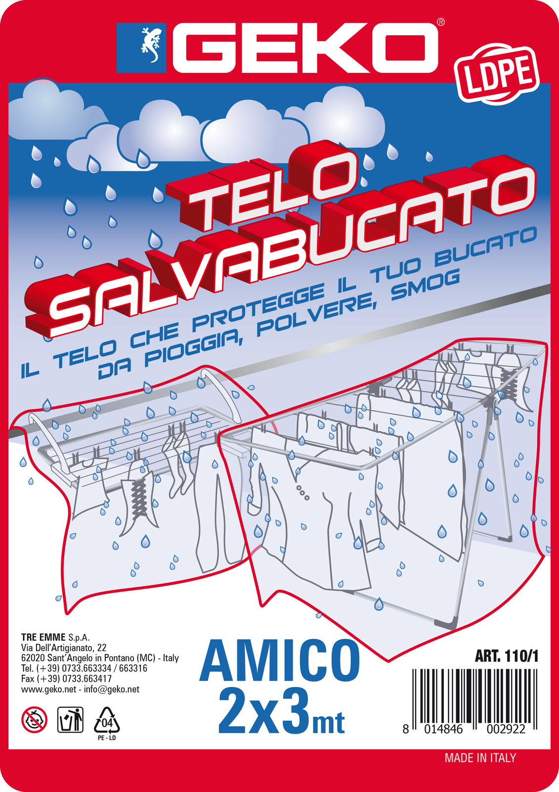 TELO COPRITUTTO LDPE SALVABUCATO PARAPIOGGIA E SMOG 2X3 M IN