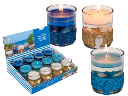 CANDELA GEL IN VASETTO DI VETRO CON DECORAZIONE MARINA IN SI