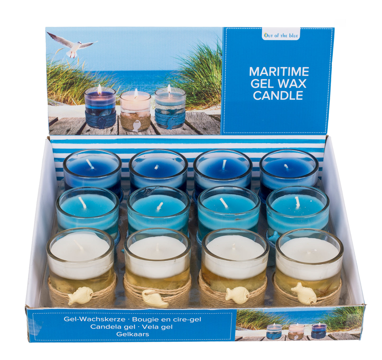 CANDELA GEL IN VASETTO DI VETRO CON DECORAZIONE MARINA IN SI