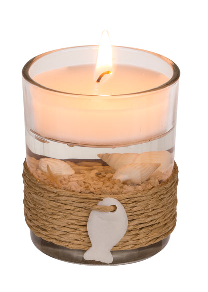 CANDELA GEL IN VASETTO DI VETRO CON DECORAZIONE MARINA IN SI