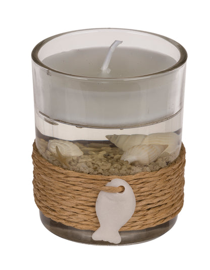 CANDELA GEL IN VASETTO DI VETRO CON DECORAZIONE MARINA IN SI
