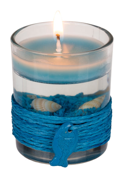 CANDELA GEL IN VASETTO DI VETRO CON DECORAZIONE MARINA IN SI