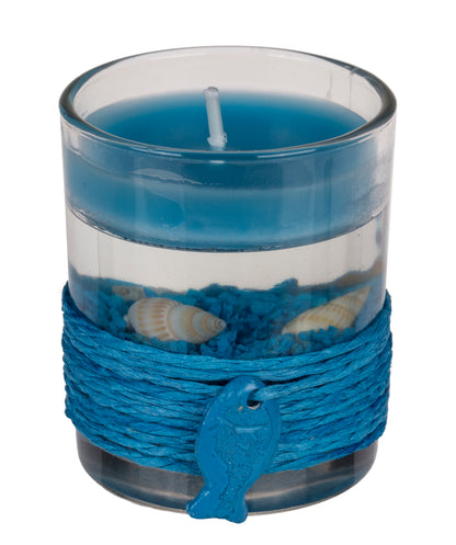 CANDELA GEL IN VASETTO DI VETRO CON DECORAZIONE MARINA IN SI