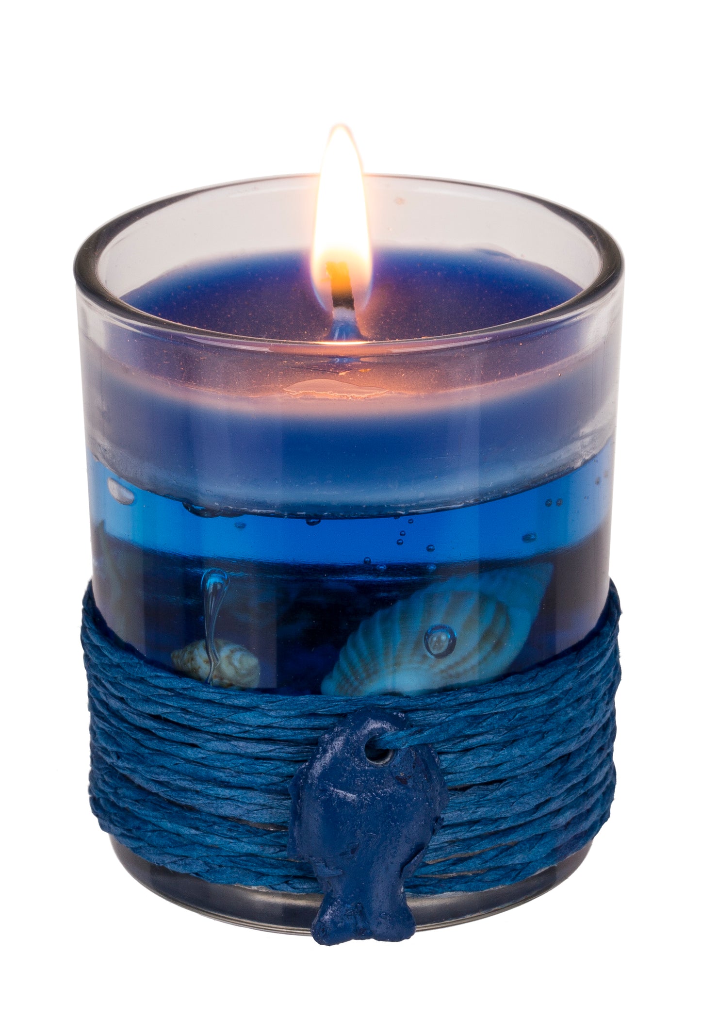 CANDELA GEL IN VASETTO DI VETRO CON DECORAZIONE MARINA IN SI