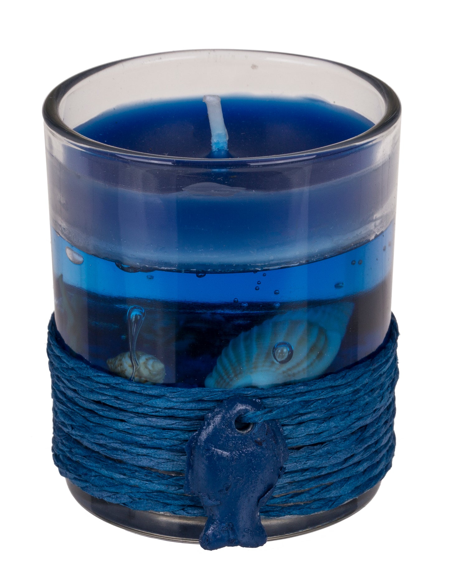 CANDELA GEL IN VASETTO DI VETRO CON DECORAZIONE MARINA IN SI