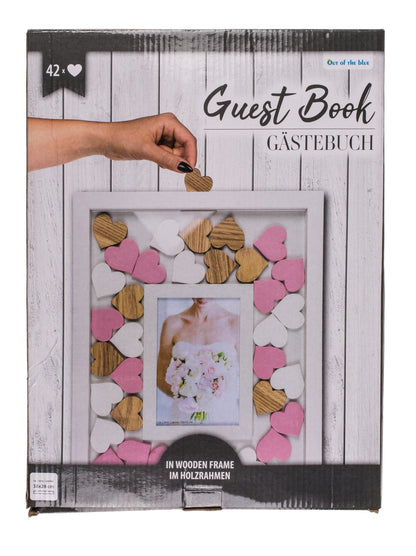 LIBRO OSPITI CON CORNICE E 42 CUORI IN LEGNO DA, SCRIVERE IN