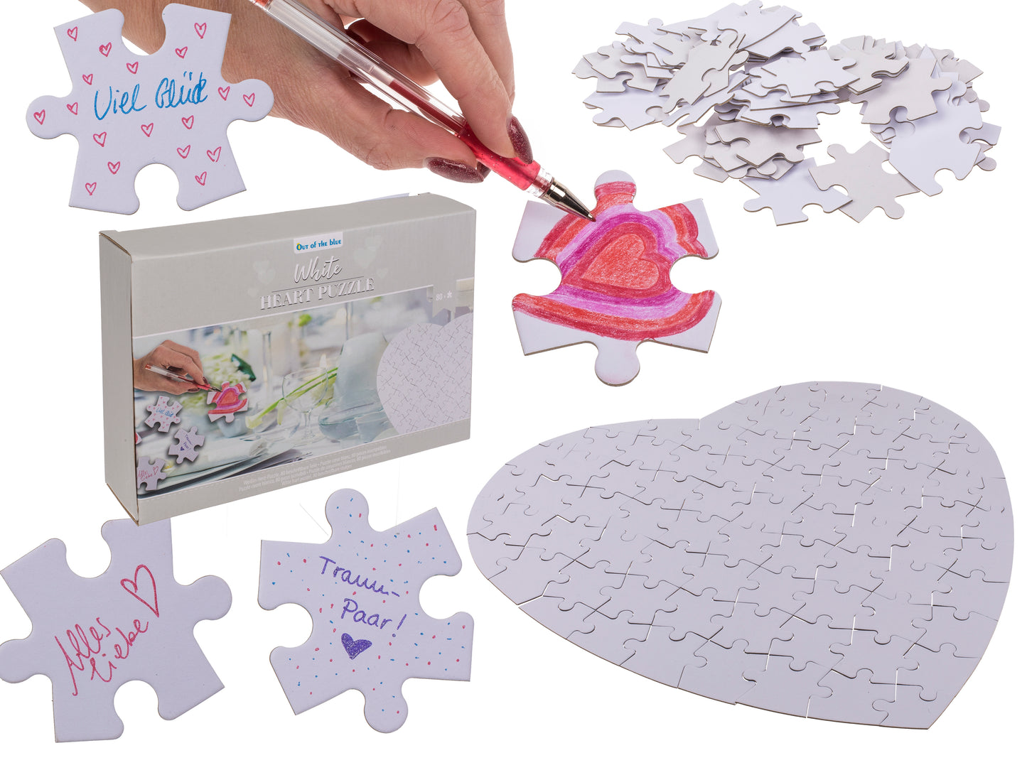 PUZZLE BIANCO, CUORE, 80 PZ. DA SCRIVERE O COLORARE, CA. 60