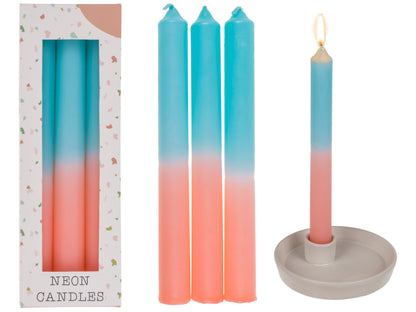 STICK CANDELE WITH COLOR GRADIENT, APRICOT/ TURQUOISE, CA. 2