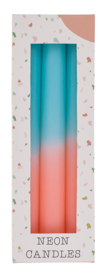 STICK CANDELE WITH COLOR GRADIENT, APRICOT/ TURQUOISE, CA. 2