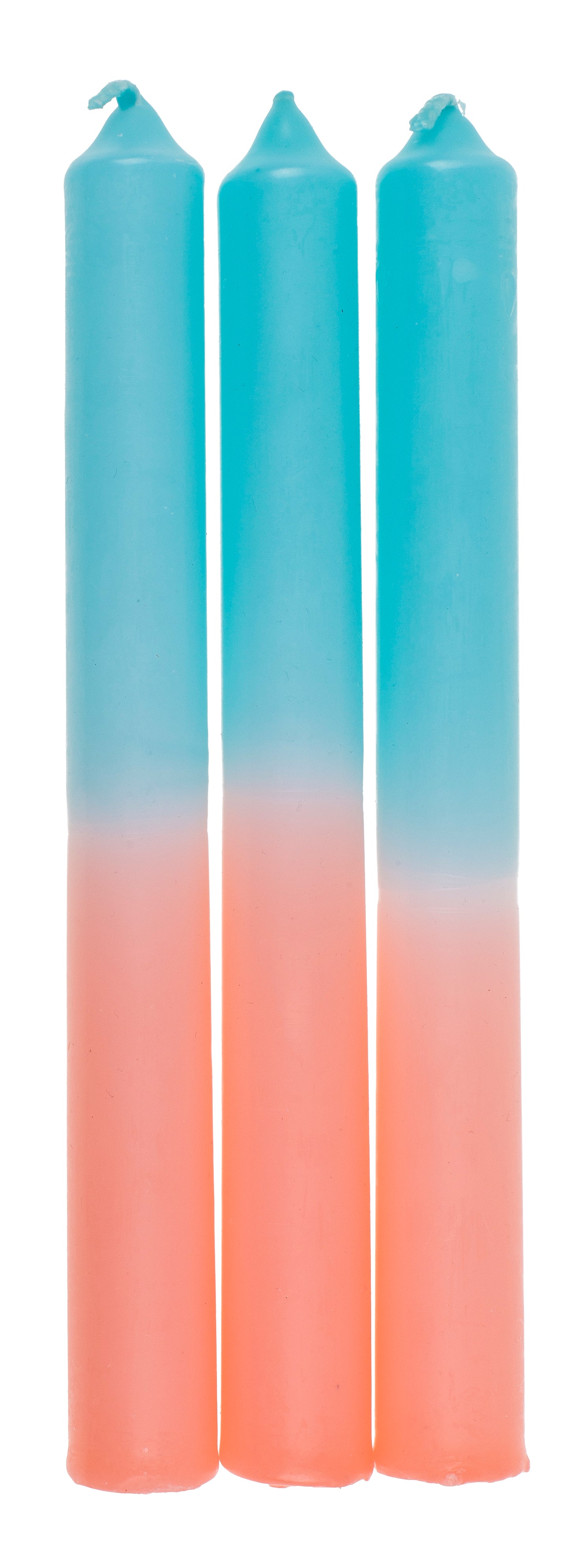 STICK CANDELE WITH COLOR GRADIENT, APRICOT/ TURQUOISE, CA. 2