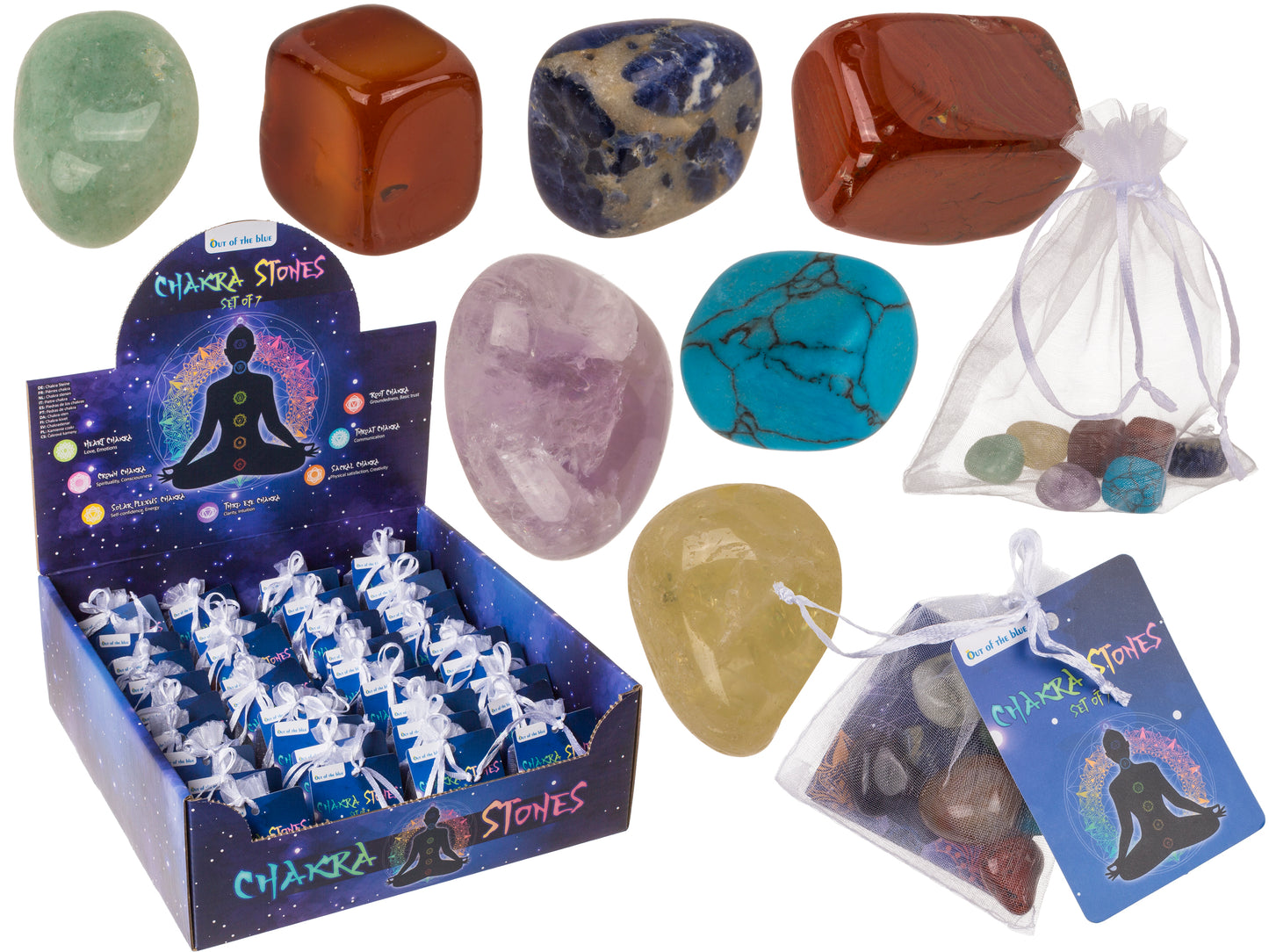 PIETRE CHAKRA, SET DI 7 IN SACCHETTO DI ORGANZA (AMETISTA, S